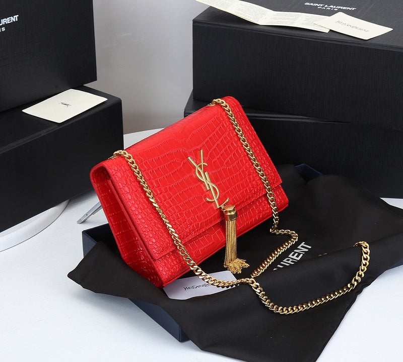 SAINT LAURENT KATE MONOGRAM CROCODILO COM TASSEL