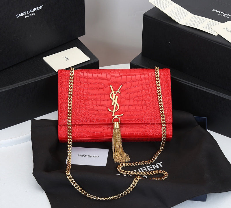 SAINT LAURENT KATE MONOGRAM CROCODILO COM TASSEL