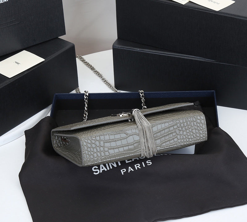 SAINT LAURENT KATE MONOGRAM CROCODILO COM TASSEL