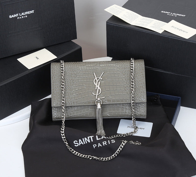 SAINT LAURENT KATE MONOGRAM CROCODILO COM TASSEL