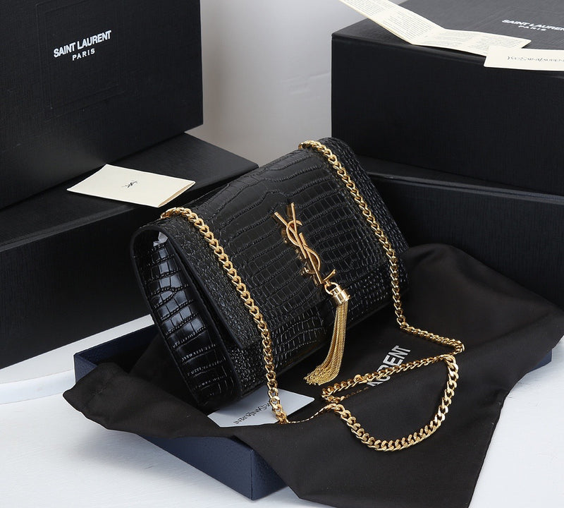 SAINT LAURENT KATE MONOGRAM CROCODILO COM TASSEL