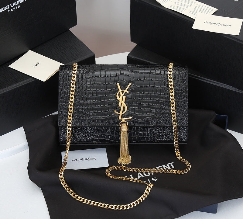 SAINT LAURENT KATE MONOGRAM CROCODILO COM TASSEL