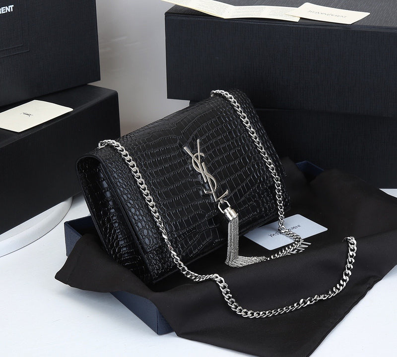 SAINT LAURENT KATE MONOGRAM CROCODILO COM TASSEL