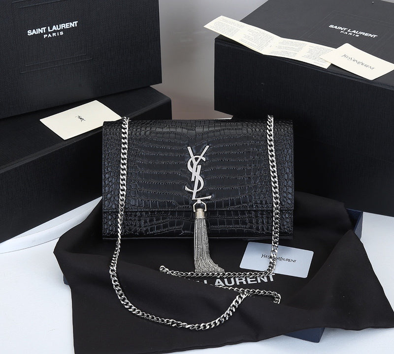 SAINT LAURENT KATE MONOGRAM CROCODILO COM TASSEL